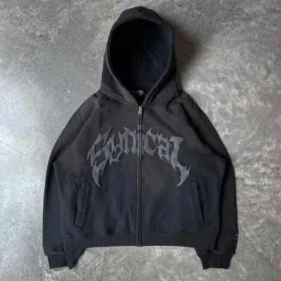 Light Wash Black Meadow Zip Up