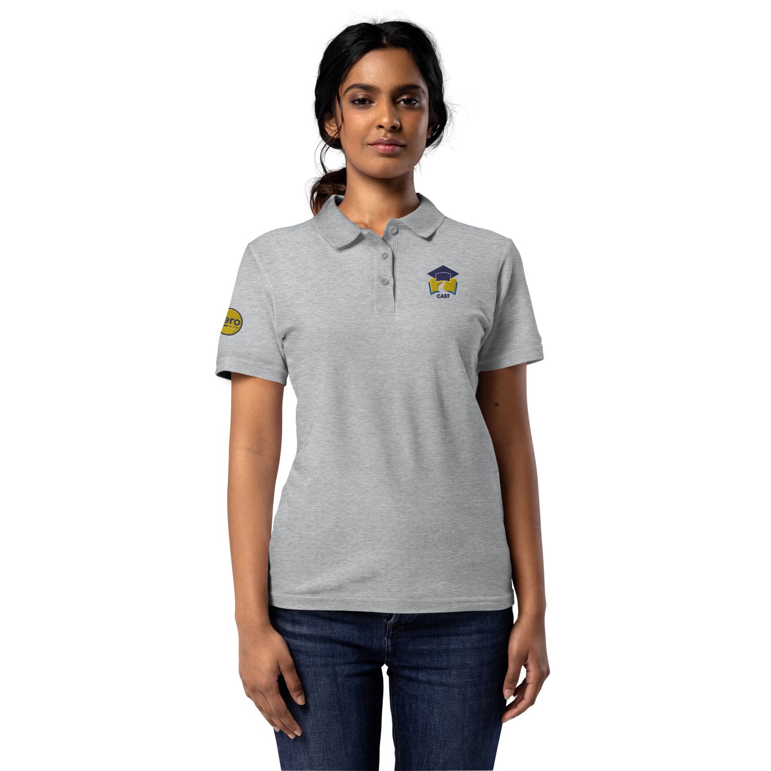 Women’s Pique Polo Shirt - CAST (White &amp; Grey)