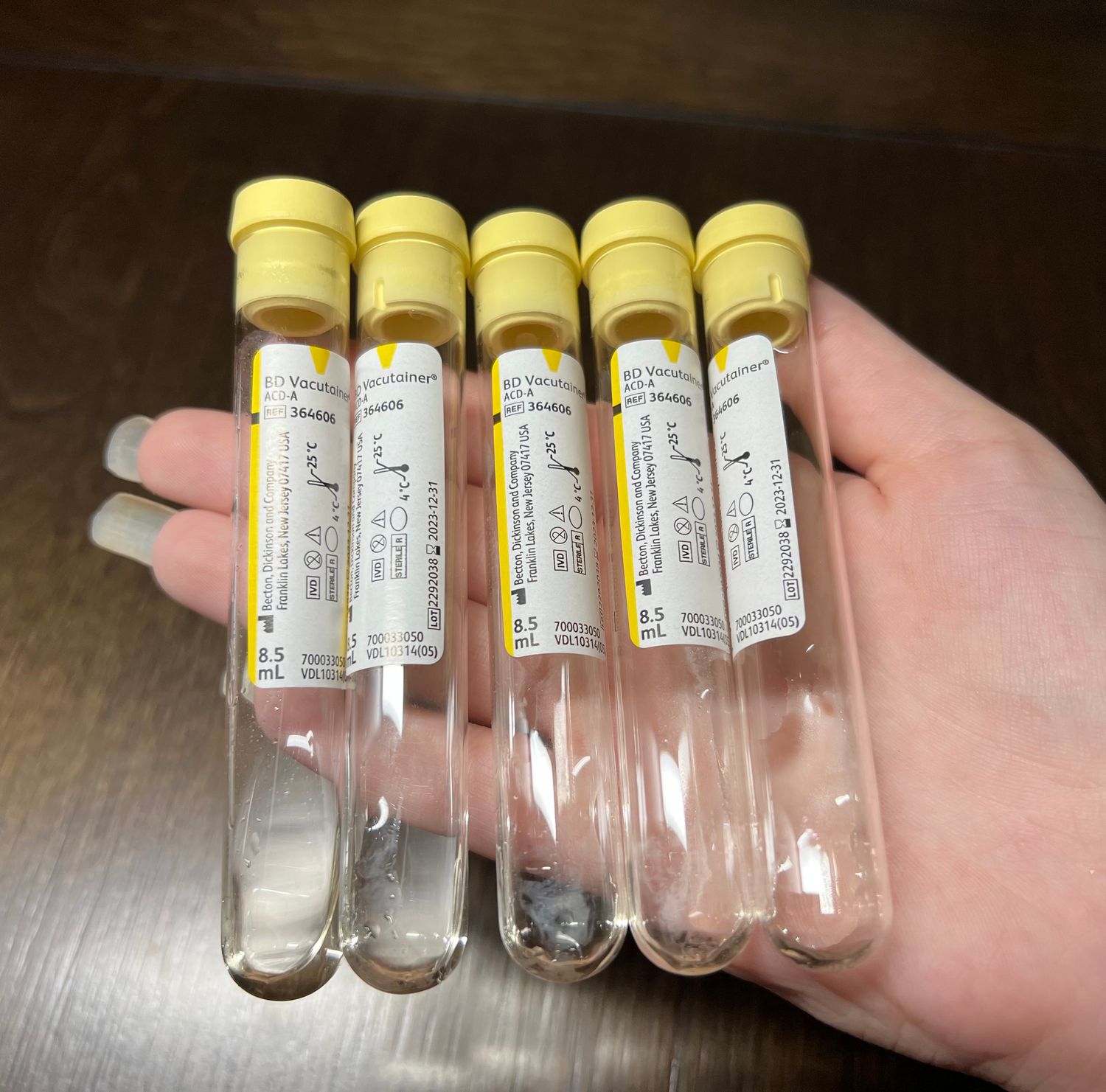 5 BD ACD-A Vacutainers, Platelet Rich Plasma, Acid Citrate Dextrose