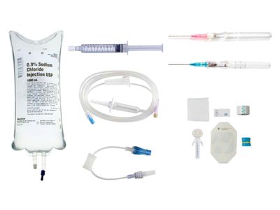 IV Kit—500mL Saline IV Bag, 2 IV Catheters, IV Tubing, IV Extension, Saline Flush, IV Start Kit