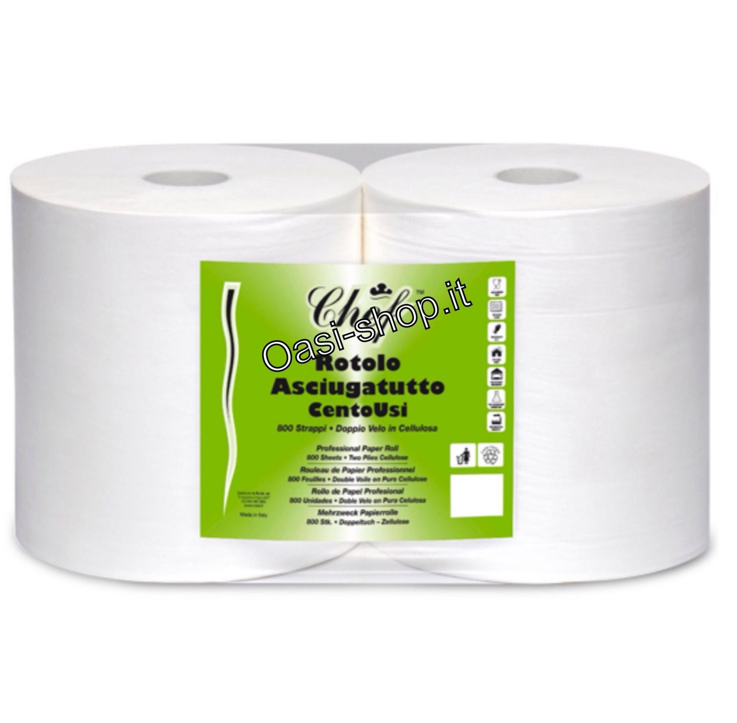 Carta Asciugamani Bobina 800 strappi Pura Cellulosa 2 Rotoli Industriali