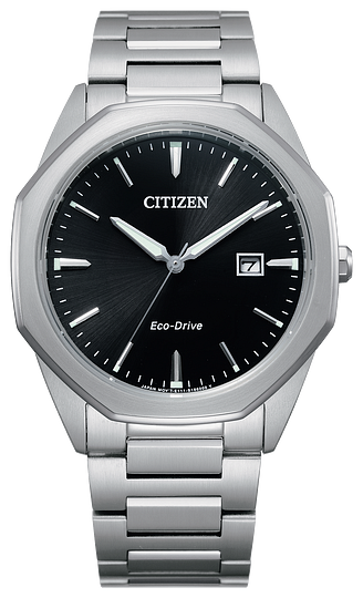 Mens Silver Stainless Steel Band with Black Face and White Details