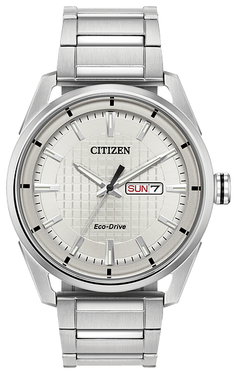 Mens Silver Stainless Steel Band With White Face