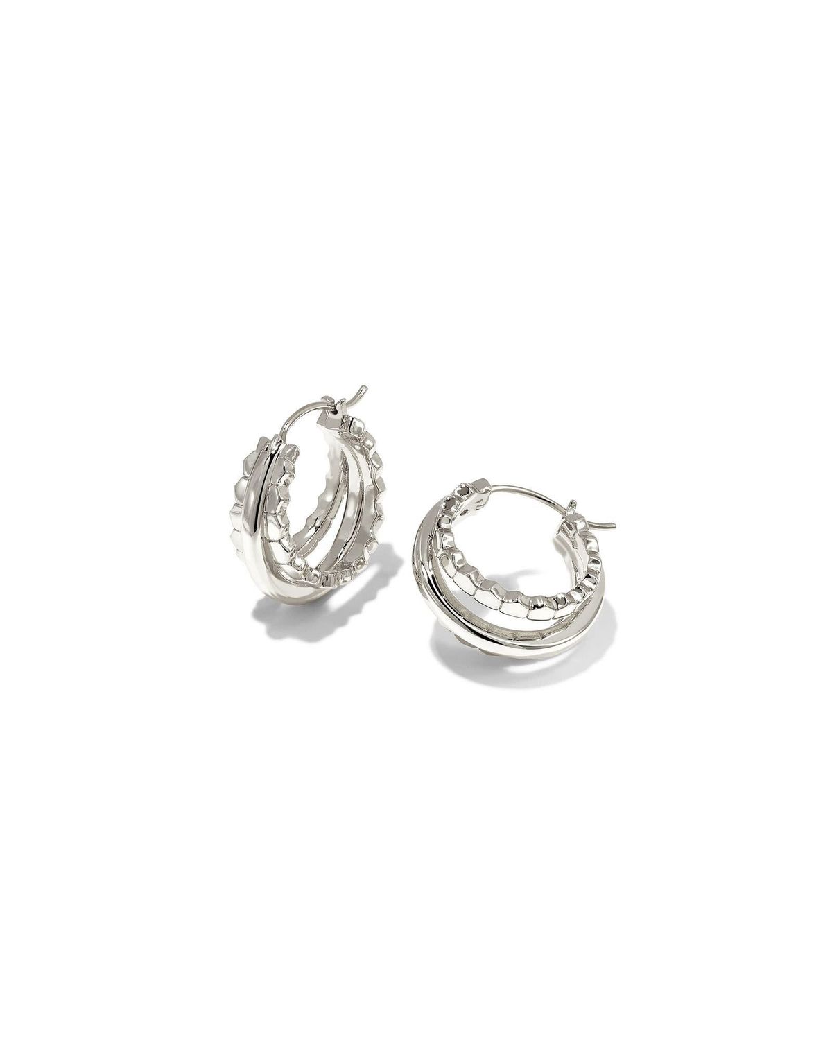 QUINN HUGGIE EARRINGS RHODIUM METAL