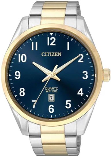 Mens Quartz Two Tone Band with Navy Blue Face