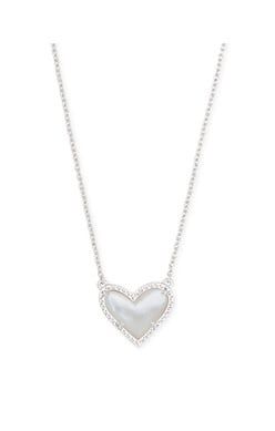 ARI HEART SHORT PENDANT RHODIUM IVORY MOTHER