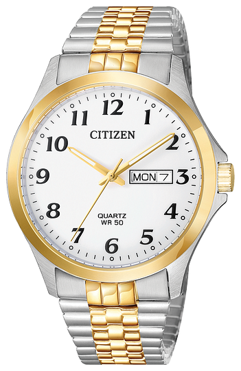 Mens Quartz Expansion Two Tone Band With White Face and Larger Numbers