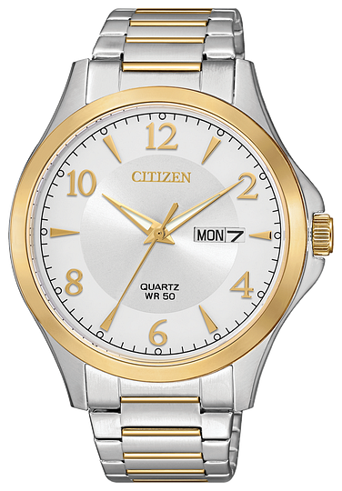 Mens Quartz Two Tone Band with White Face and Gold Details