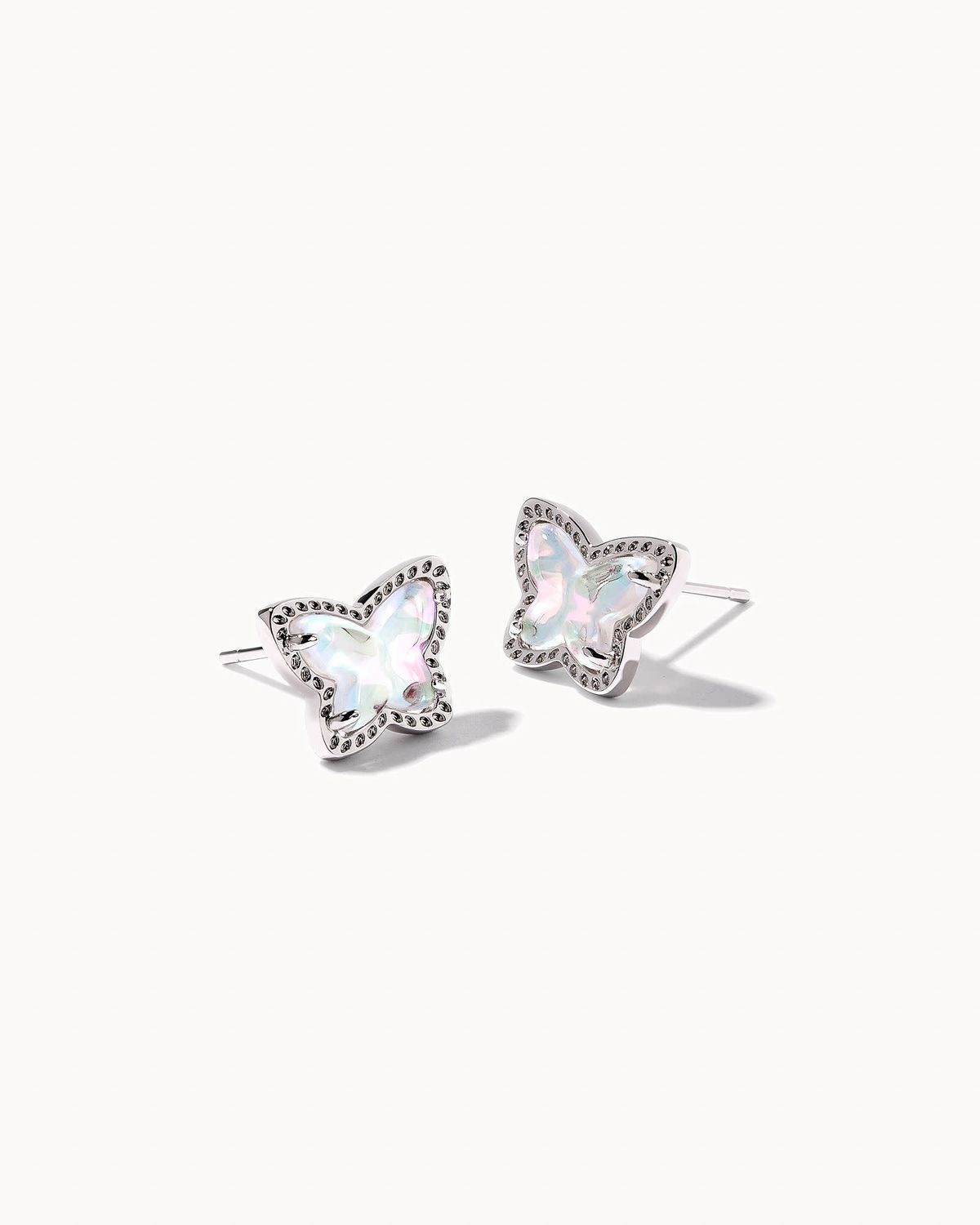 LILLIA BUTTERFLY STUD EARRINGS RHODIUM DICHROIC GLASS