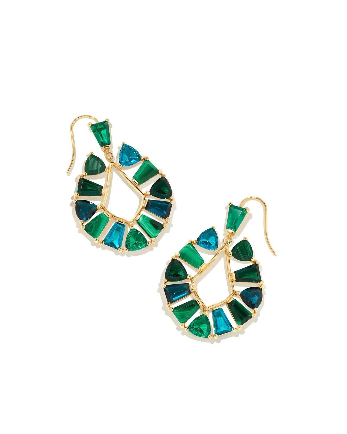 BLAIR JEWEL OPEN FRAME EARRINGS GOLD EMERALD MIX
