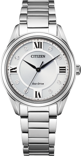 Ladies Silver Stainless Steel Band with White Face and Crystal Details