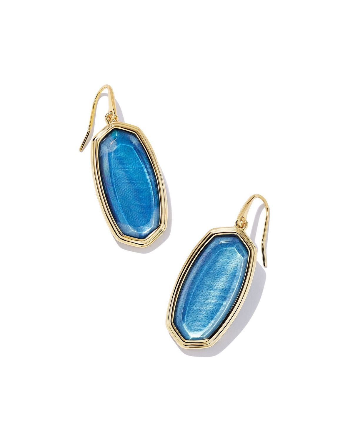 FRAMED ELLE DROP EARRINGS GOLD DARK BLUE MOTHER