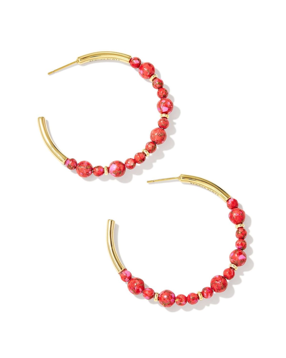 JOVIE BEADED HOOP EARRINGS GOLD BRONZE VEINED RED