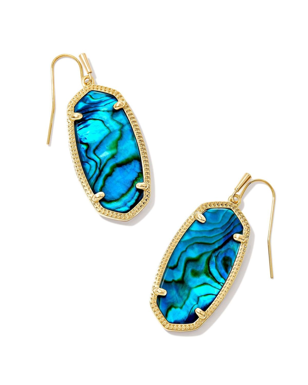 ELLE DROP EARRINGS GOLD TEAL ABALONE