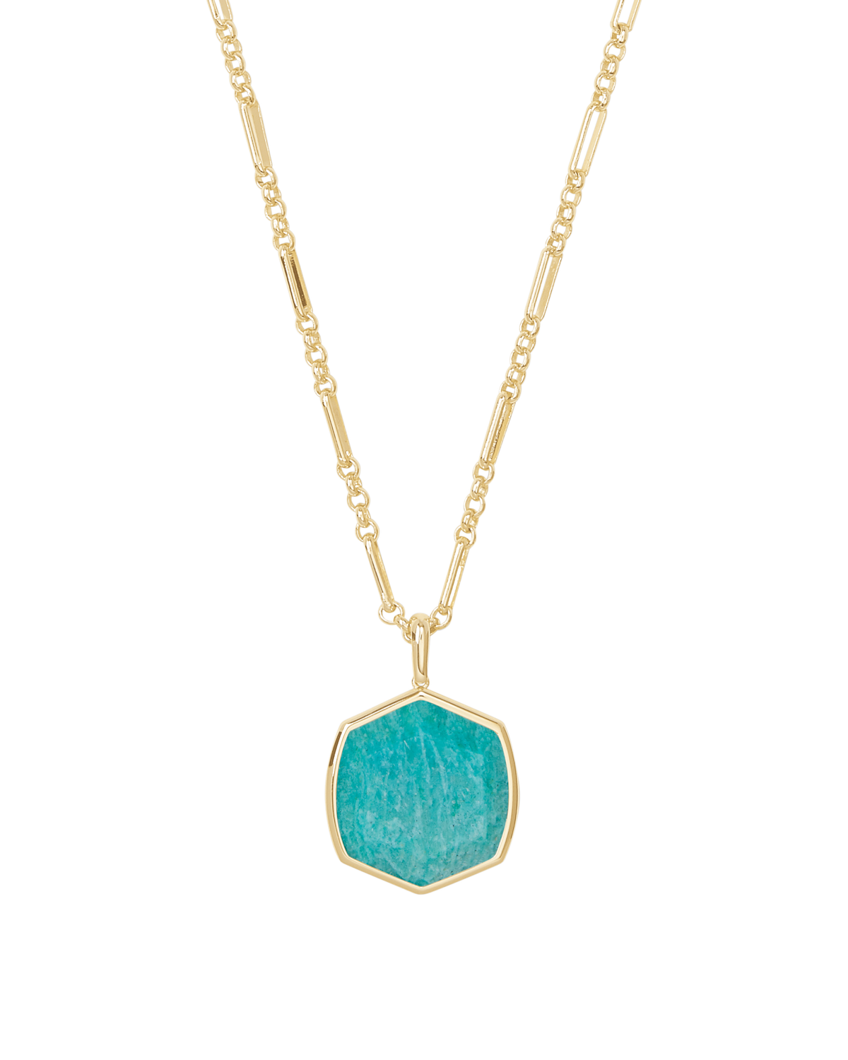 DAVIS LARGE LONG PENDANT NECKLACE GOLD DARK TEAL AMAZONITE