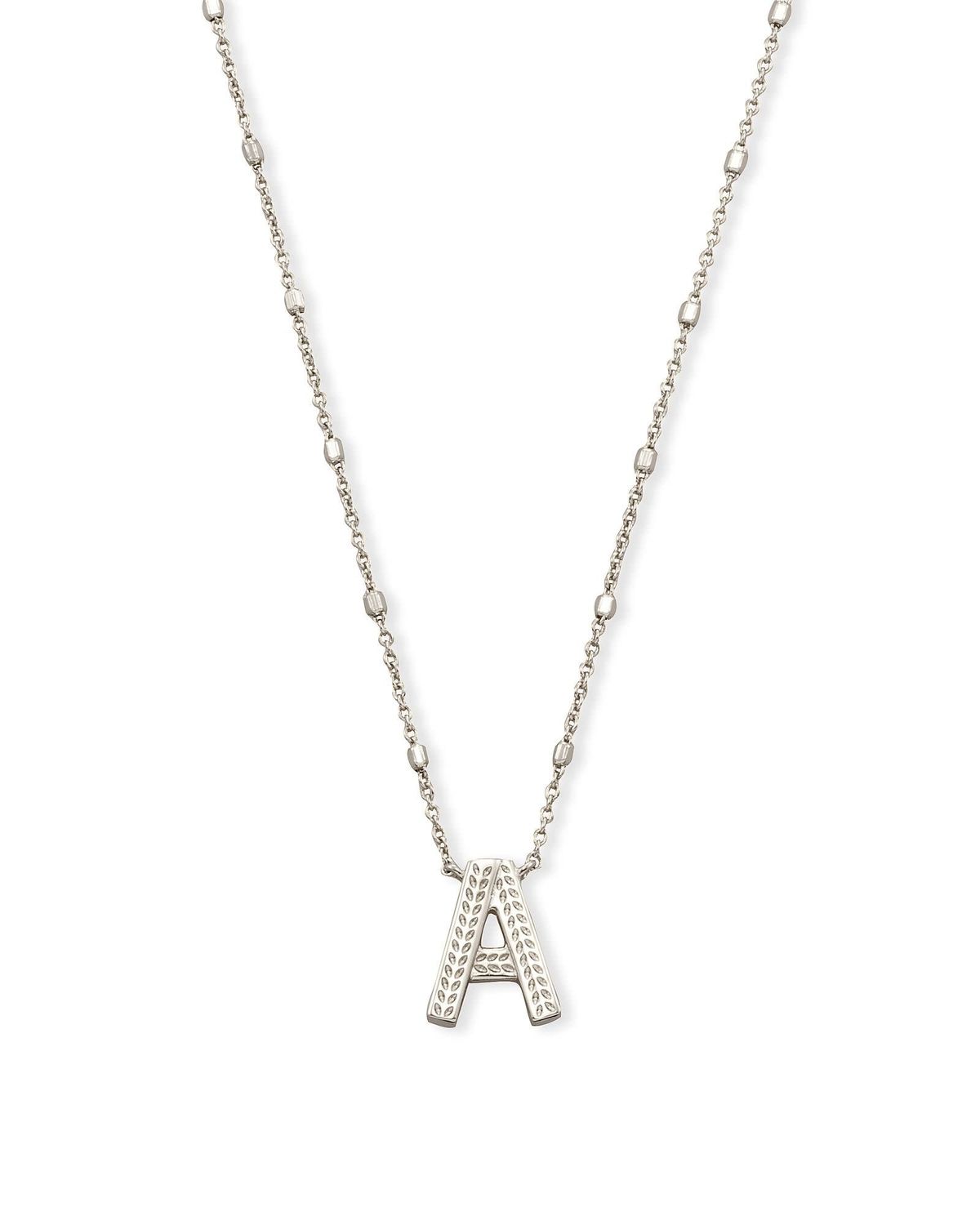 LETTER A PENDANT NECKLACE RHODIUM METAL