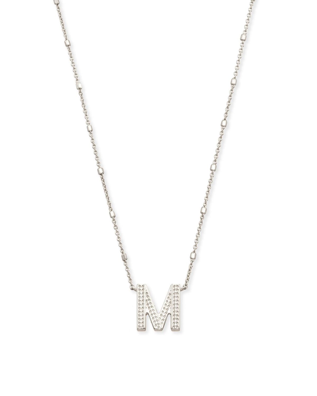 LETTER M PENDANT NECKLACE RHODIUM METAL