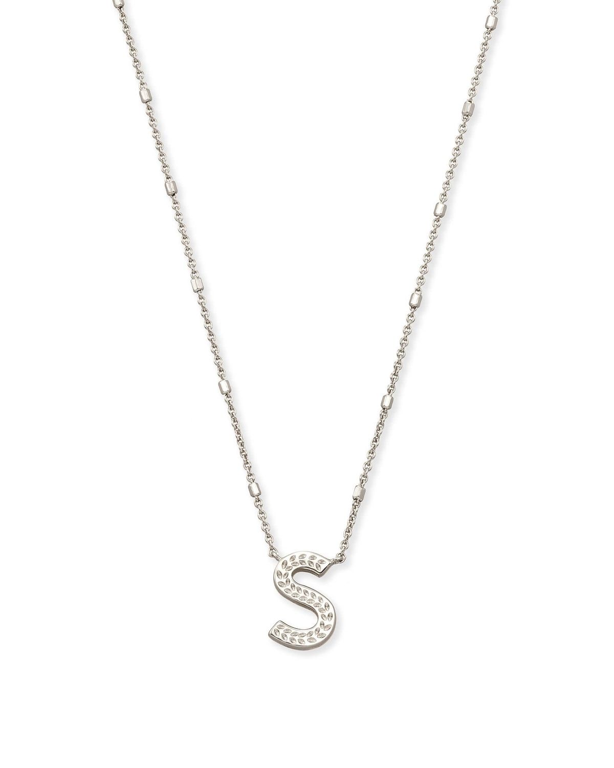 LETTER S PENDANT NECKLACE RHODIUM METAL