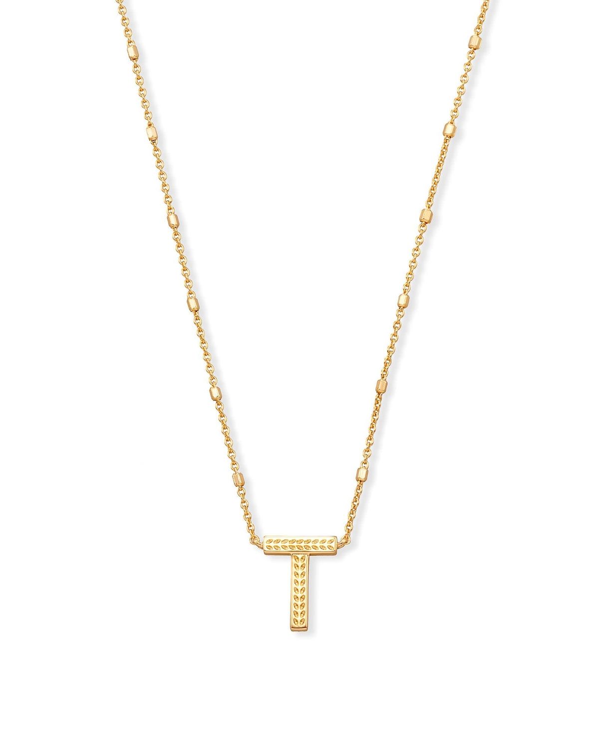 LETTER T PENDANT NECKLACE GOLD METAL