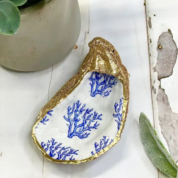 Oyster Trinket Dish, Color: Blue Coral