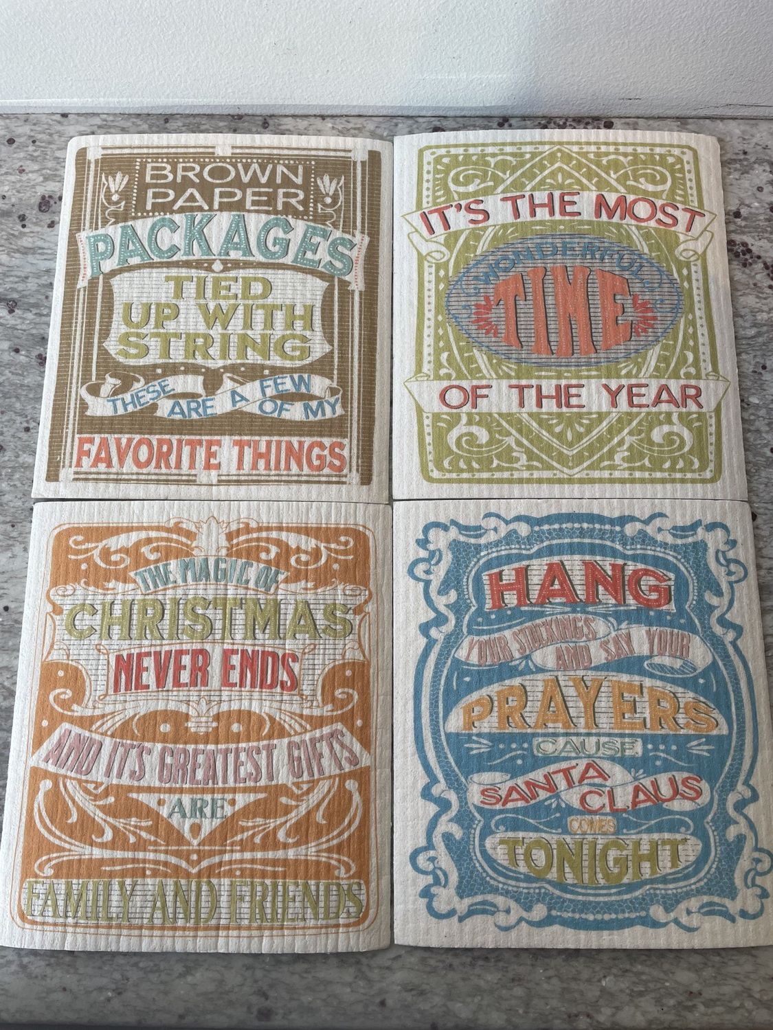 Reusable Cellulose Sponge Cloth with Holiday Saying