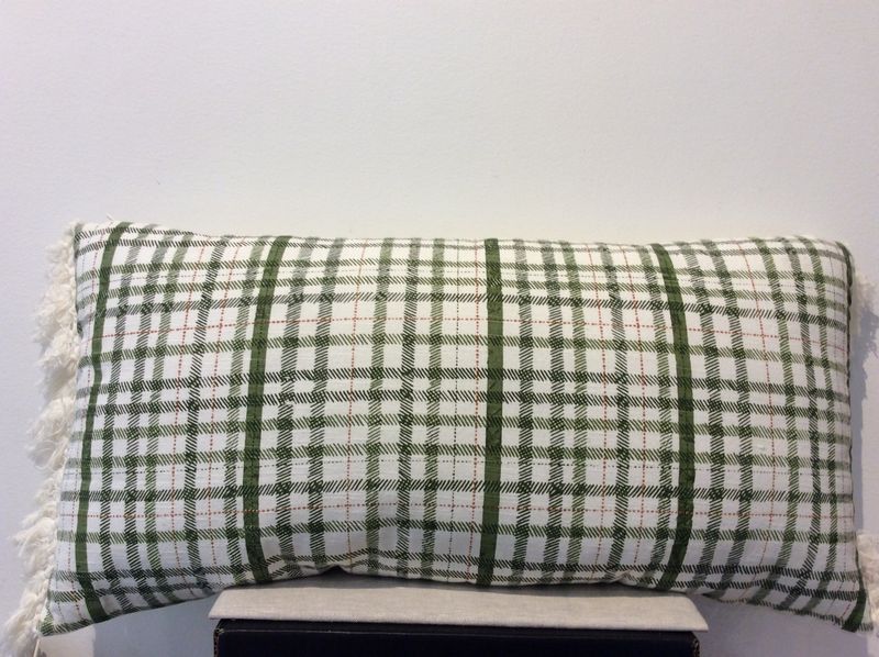 Cotton Slub Printed Lumbar Pillow with Pattern and Fringe
