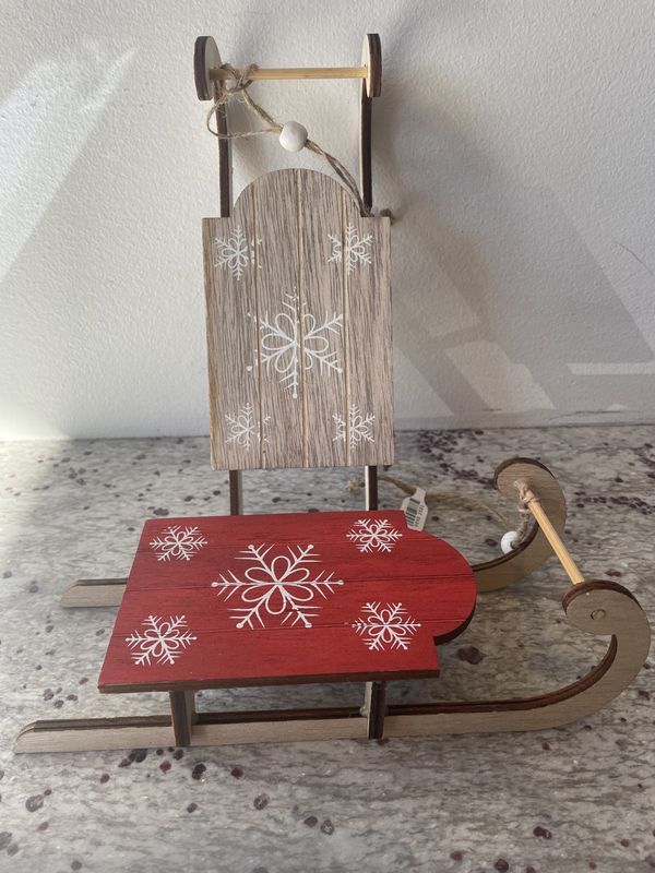 8&quot;H Wood Sled Ornament with Snowflakes
