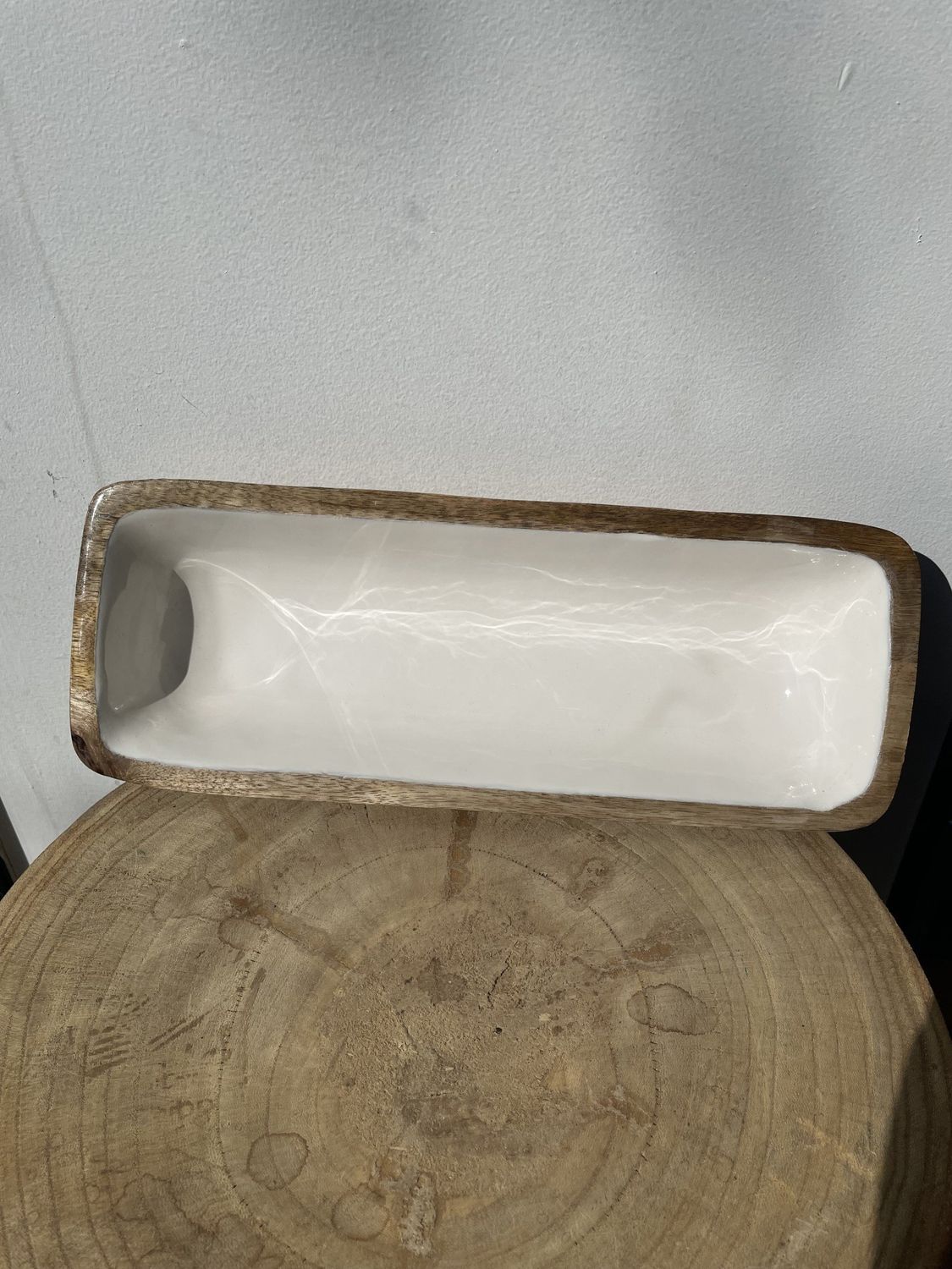 Mango Wood Rect Bowl White