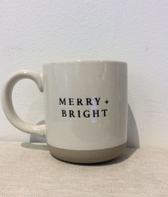 Merry and Bright - Cream Stoneware Coffee Mug - 14 oz
