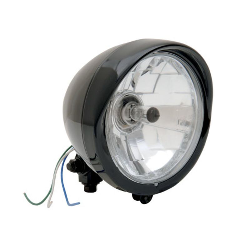 DRAG SPECIALTIES 5 3/4&quot;  DIAMOND-STYLE BOTTOM MOUNT HEADLIGHT ASSEMBLIES WITH VISOR - CLEAR LENS - BLACK
