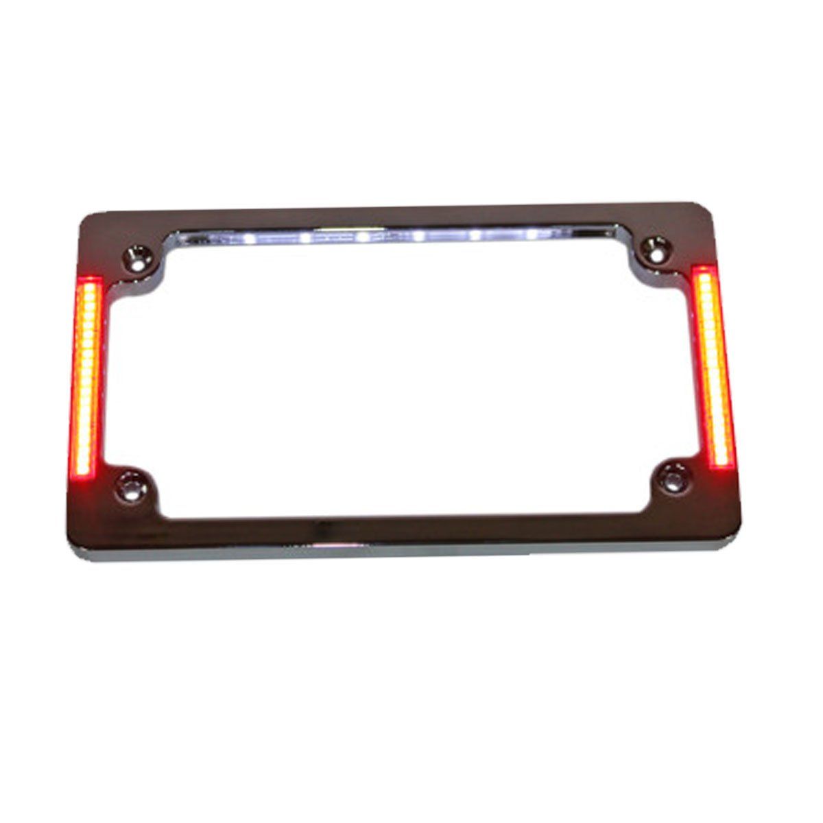 CUSTOM DYNAMICS  TRI- HORIZONTAL  MOTORCYCLE PLATE FRAME WITH FLUSH-MOUNT LEDs and LED PLATE ILLUMINATION - FLAT - CHROME
