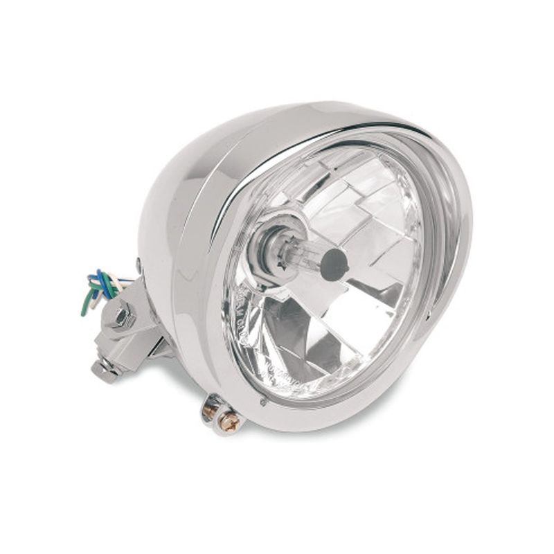 DRAG SPECIALTIES 5 3/4&quot;  DIAMOND-STYLE BOTTOM MOUNT HEADLIGHT ASSEMBLIES WITH VISOR - CLEAR LENS - CHROM