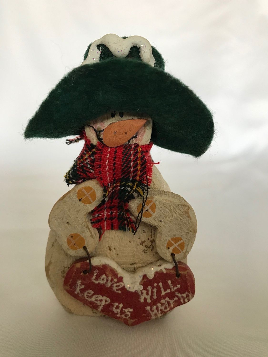Love Will Keep Us Warm Wooden Snowman Ornament