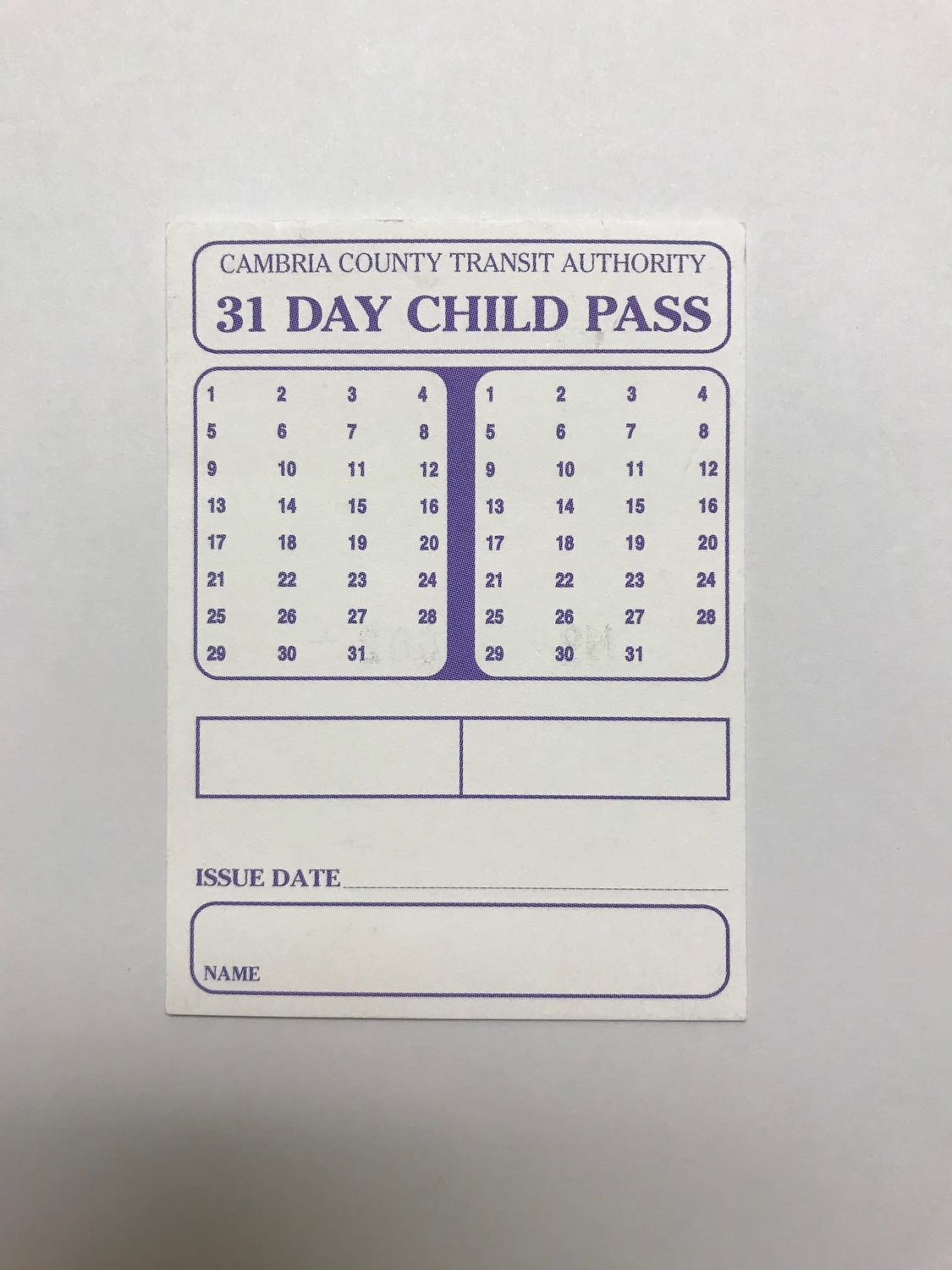 Bus Pass - Child 31 Day - Rural
