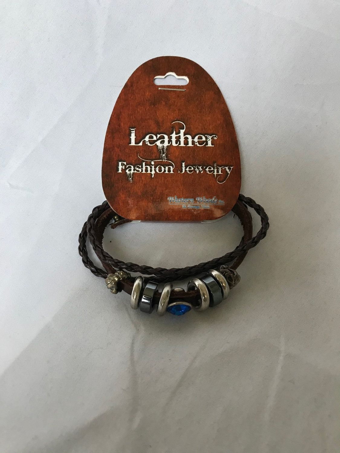 8" Leather Bracelet, Size: Blue Gem