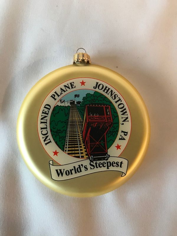 Flat Round Glass Gold Ornament w/ Inclined Plane Logo