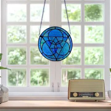 Mazzy Blue Round Stained Glass Hanger 8.5" #20662