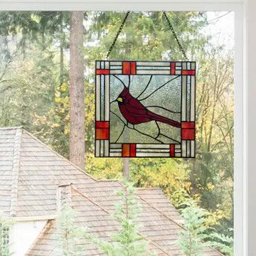 Clara Cardinal Red-Stained Glass Panel 11" #20156