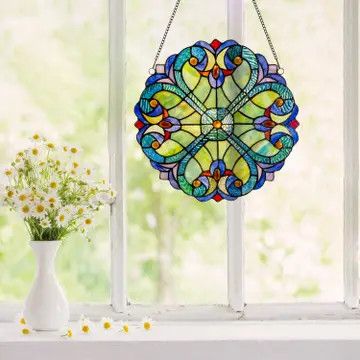 Halston Multicolor Stained Glass Panel 12"H #13278