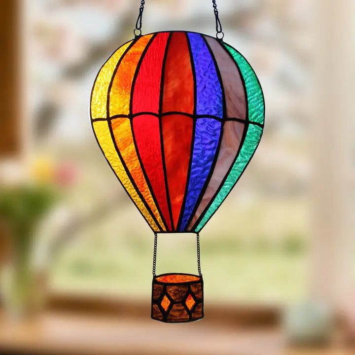 Otis Red Hot Air Balloon-Stained Glass Panel 11" #20717