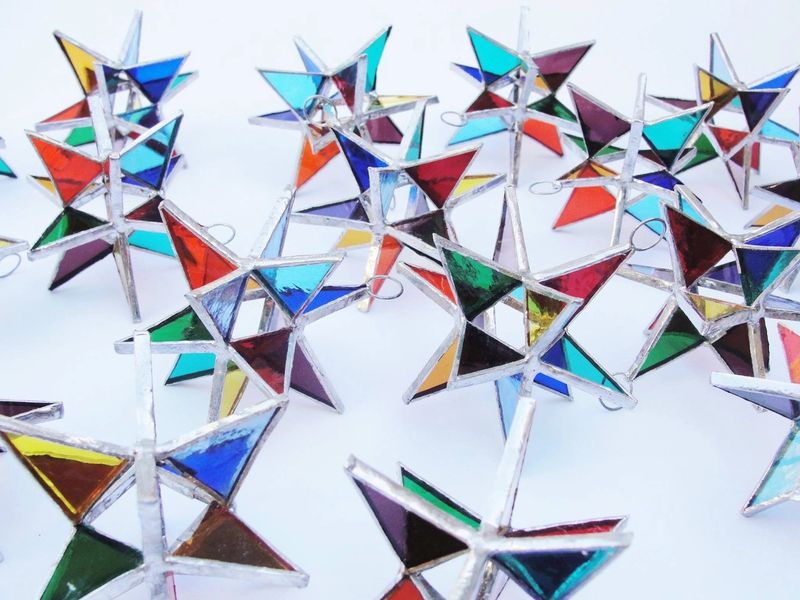 Moravian Star HANDMADE STAINED GLASS many colors avail. | Multi-Colored