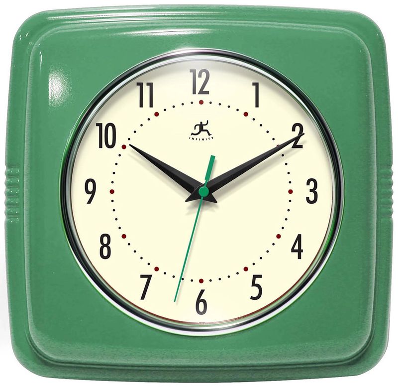 Retro Square Green Indoor Wall Clock 9.25 Inch