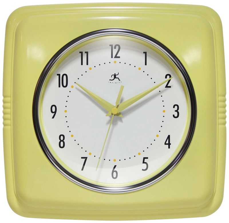 Retro Square Yellow Indoor Wall Clock 9.25 Inch