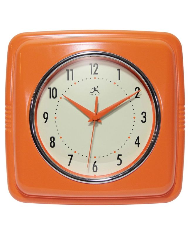 Retro Square Orange Indoor Wall Clock 9.25 Inch