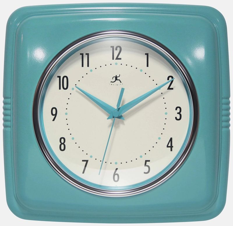 Retro Square Turquoise Indoor Wall Clock 9.25 Inch