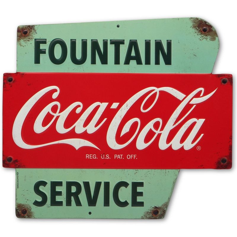 Coca-Cola Fountain Service Embossed Metal Sign