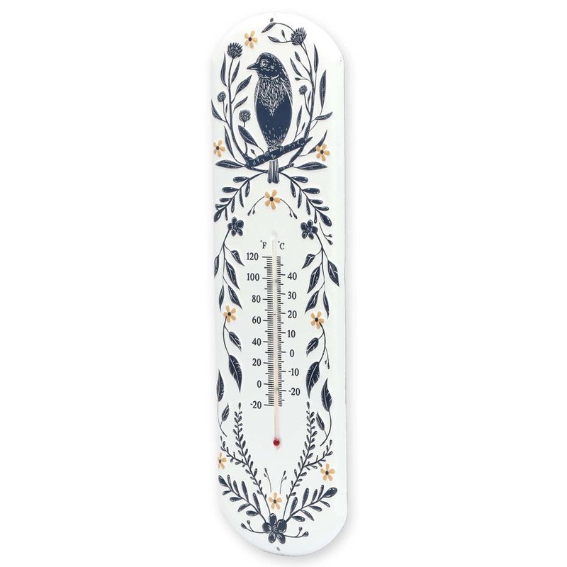 Bird &amp; Floral Metal Wall Thermometer