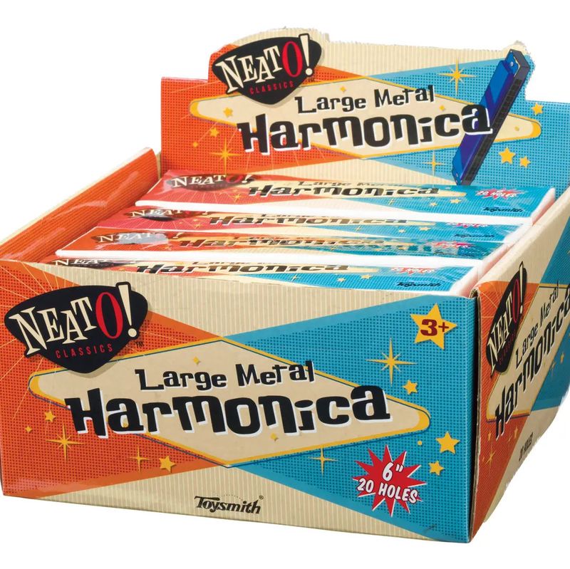 Neato! Large 6" Metal Harmonica with Case, Retro Classic