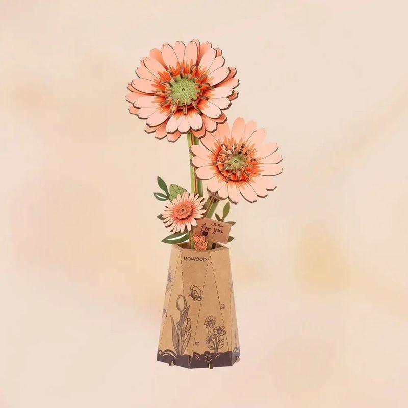3D Wooden Flower Puzzle: Orange Gerbera Daisy