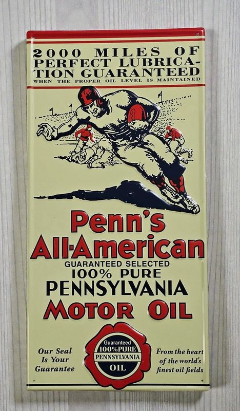 Steel Sign Pennsylvania Motor Oil Football